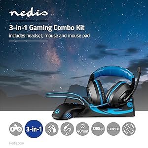 Nedis Gaming Combo Kit Cuffie Mouse Mouse Pad